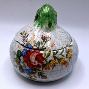 VTG Italian Meiselman Ceramic Onion Floral Decor w/lid Jar Hand Painted- 3.5" in